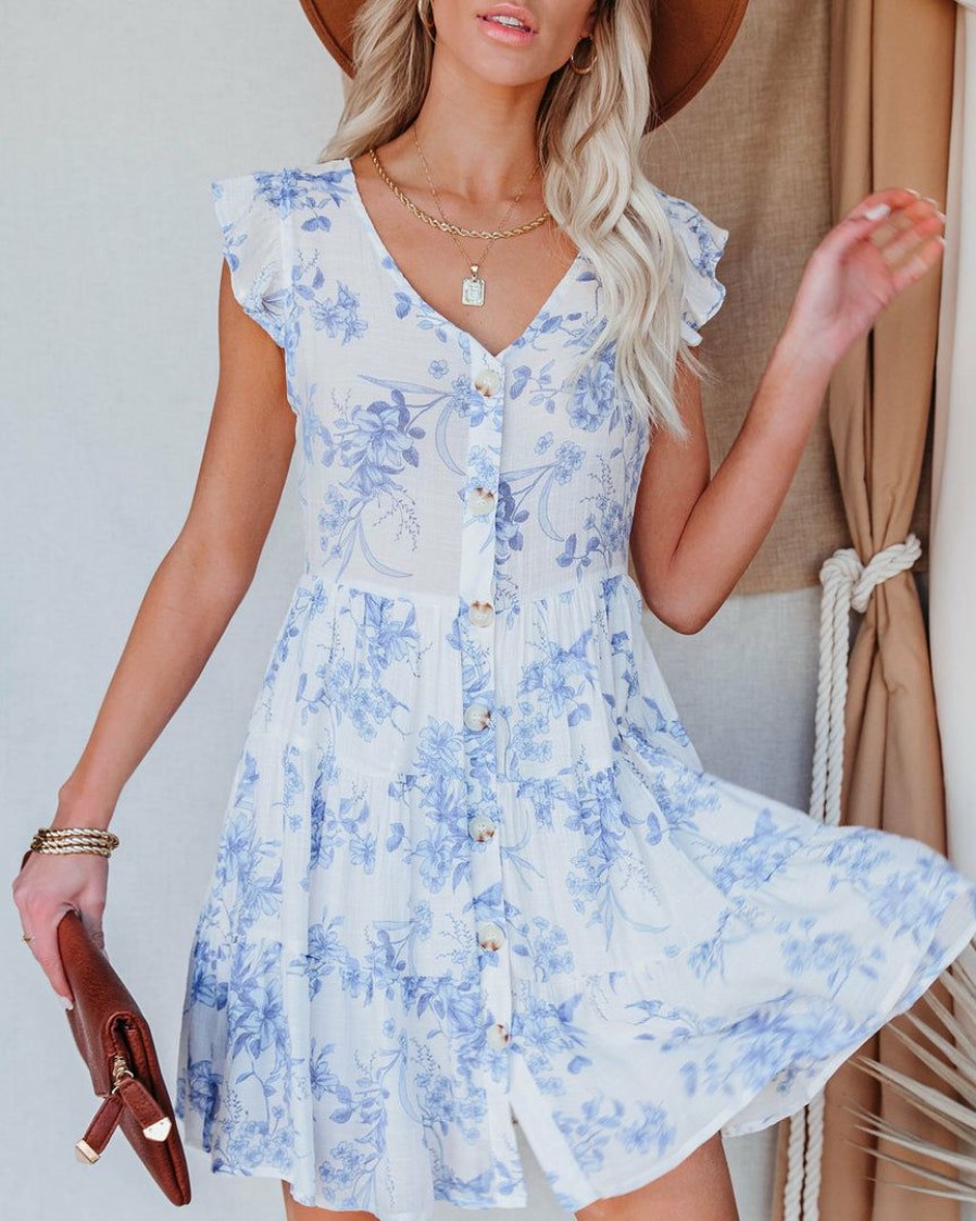 Clothing * | Blu-001 Fresh Take Floral Button Down Babydoll Dress Dresses