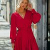 Clothing * | Skie-001 Slow Dance Satin Wrap Dress Red Final Sale Dresses