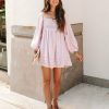 Clothing * | Oliv-001 Lilou Cotton Pocketed Crochet Babydoll Tunic Lilac Sweet Summertime