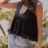 Clothing * | Pol-001 Adella Waffle Knit Babydoll Tank Black Final Sale Tops