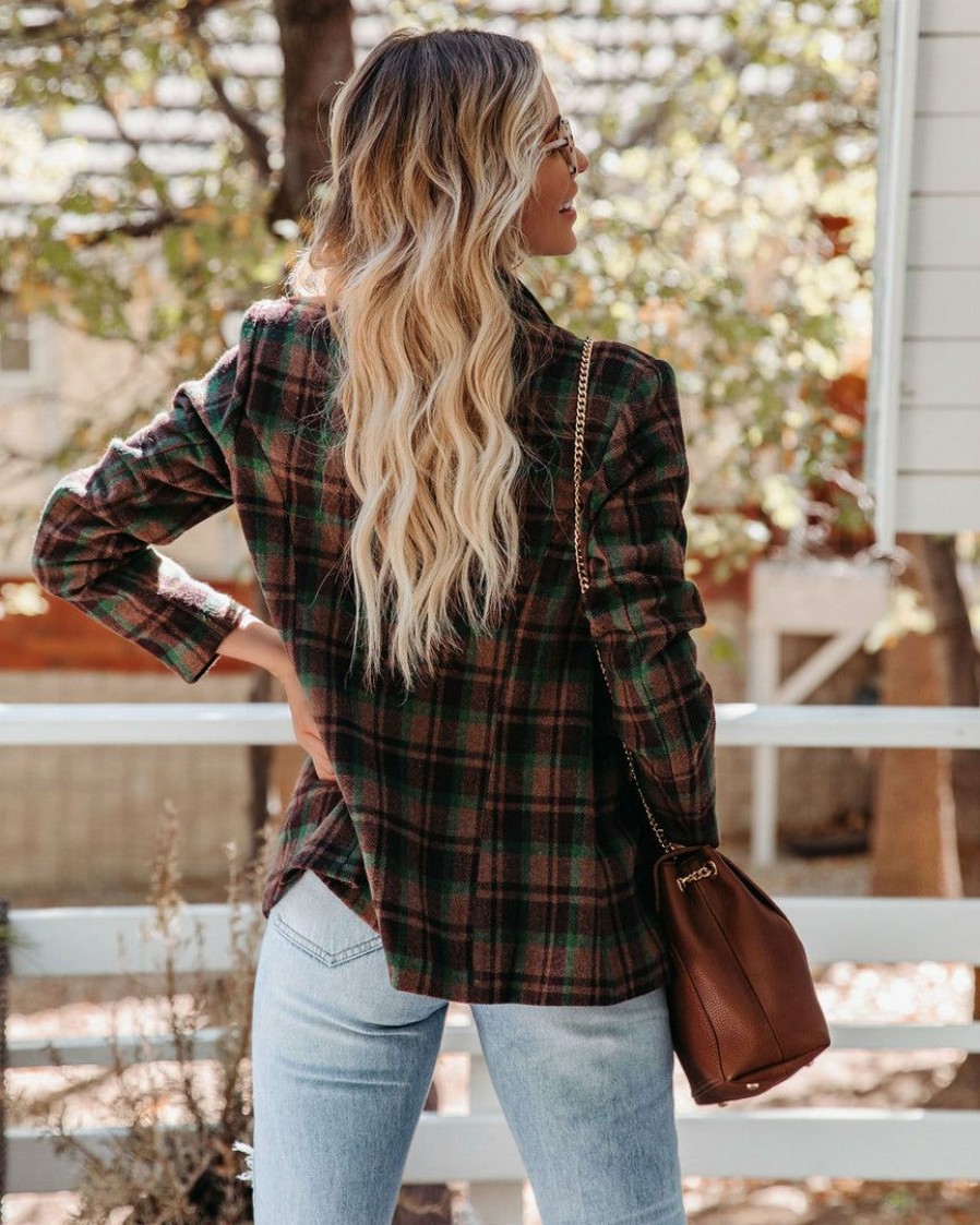 Clothing * | Lush-001 Pappy Plaid Double Breasted Blazer Coats & Jackets