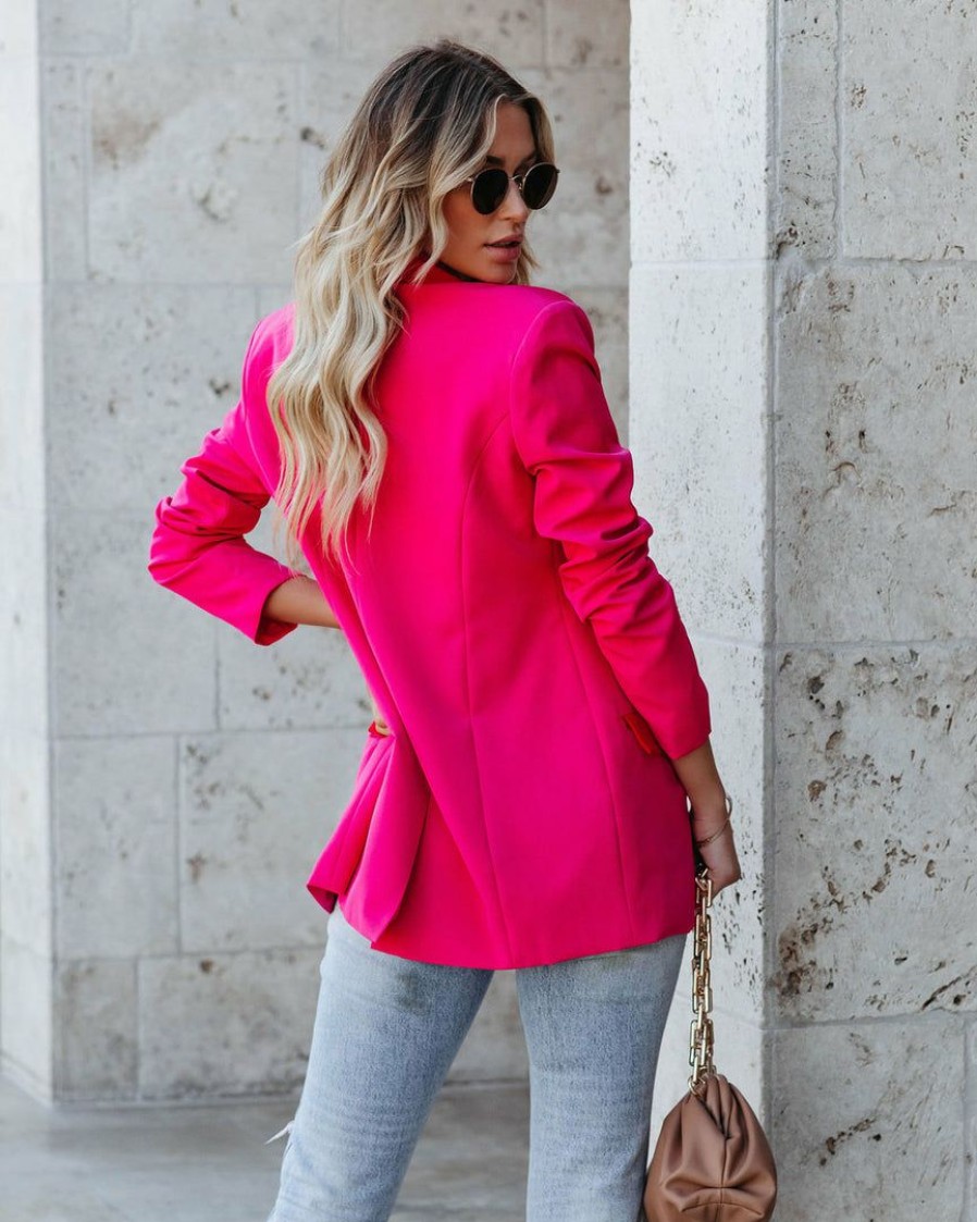 Clothing * | Stru-001 Coats & Jackets Love Notes Pocketed Colorblock Blazer Fuchsia Red