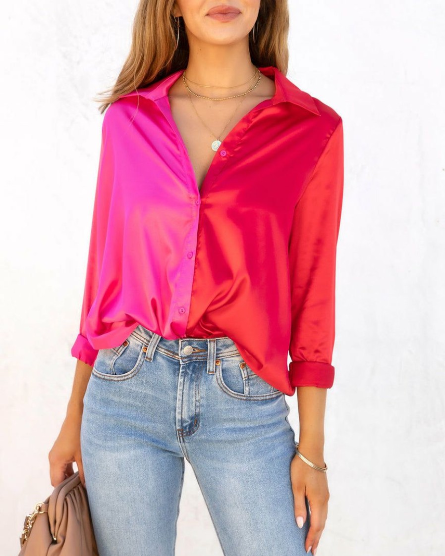 Clothing * | Acoa-001 Rosie Femme Satin Colorblock Blouse