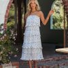 Clothing * | She -001 Annie Floral Strapless Tiered Midi Dress Ivory Multi Dresses