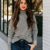 Clothing * | On T-001 Sweaters Barri Embellished Turtleneck Sweater Heather Grey