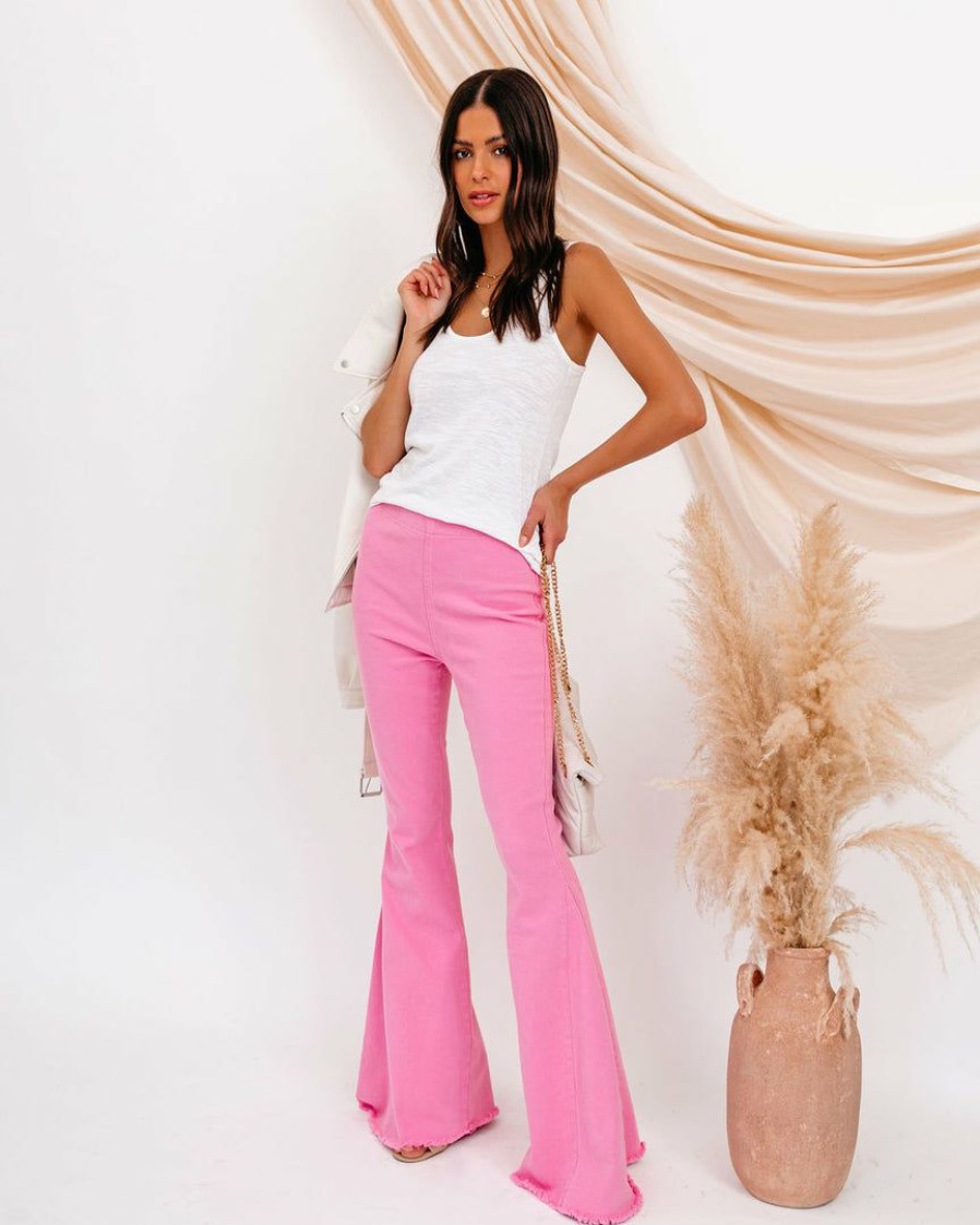 Clothing * | Newb-001 Bright + Breezy Bell Bottom Denim Pants Pink Final Sale The Denim Shop