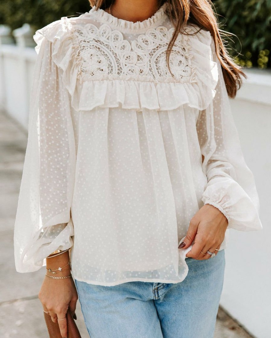 Clothing * | Aeom-001 Giani Textured Crochet Ruffle Blouse