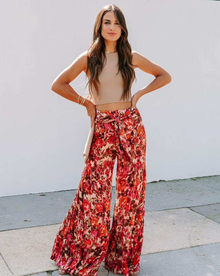 Clothing * | Oliv-001 Dandelion Dreams Printed Wide Leg Pants Bottoms