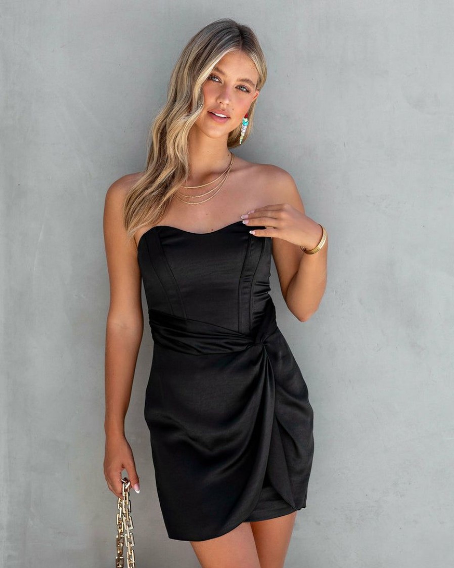 Clothing * | Do+B-001 Up All Night Satin Strapless Dress Black Guest Of Wedding