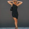 Clothing * | Oliv-001 Gallagher Ruched One Shoulder Mini Dress Black