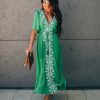 Clothing * | Stru-001 Presidio Embroidered Tassel Midi Dress Green Take Me To Miami