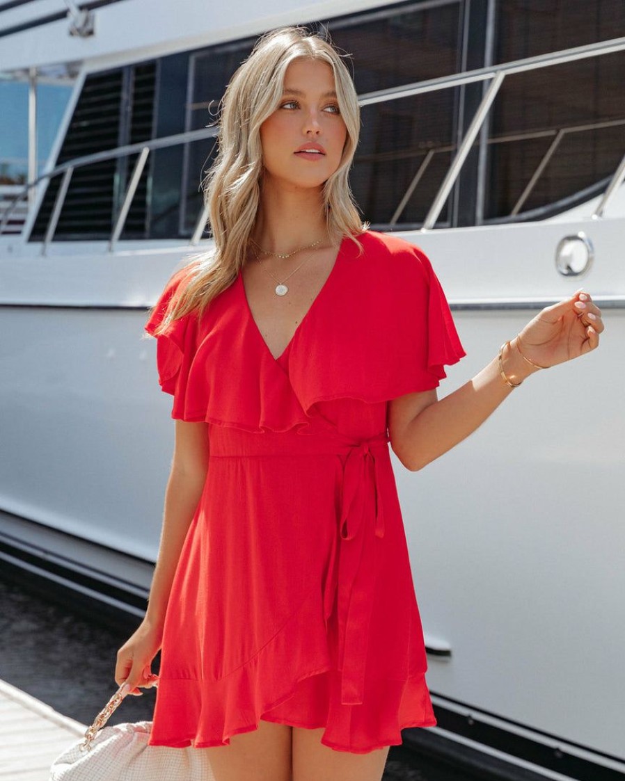 Clothing * | Dee-001 Savannah Ruffle Wrap Dress Red Final Sale