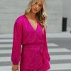 Clothing * | On T-001 Rompers + Jumpsuits Overnight Sequin Drape Romper Hot Pink