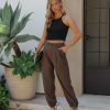 Clothing * | List-001 Rosalind Pocketed High Rise Woven Joggers Olive Final Sale