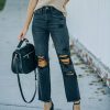 Clothing * | Verv-001 Carmen High Rise Distressed Straight Leg Denim Final Sale Take Me To Miami