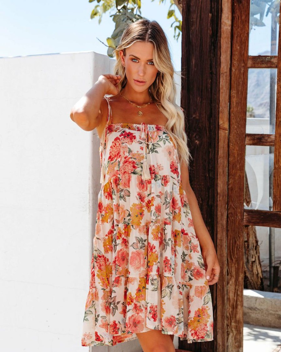 Clothing * | Stor-001 Sweet Summertime Kiram Floral Tiered Tassel Babydoll Dress Pink Multi Final Sale