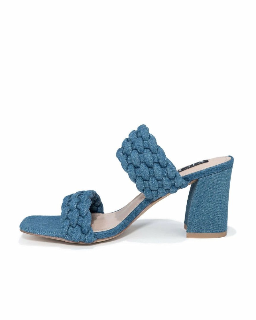 Shoes * | Prim-001 Take Me To Miami Maylene Braided Square Toe Heeled Sandal Denim Flash Sale