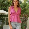 Clothing * | Tych-001 Unforgettable Summer Nights Satin Babydoll Top Fuchsia Final Sale Take Me To Miami