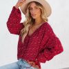 Clothing * | Oliv-001 Luana Printed Peasant Top Burgundy Final Sale