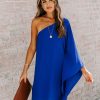 Clothing * | Tych-001 Guest Of Wedding Side To Side One Shoulder Statement Dress Royal Blue