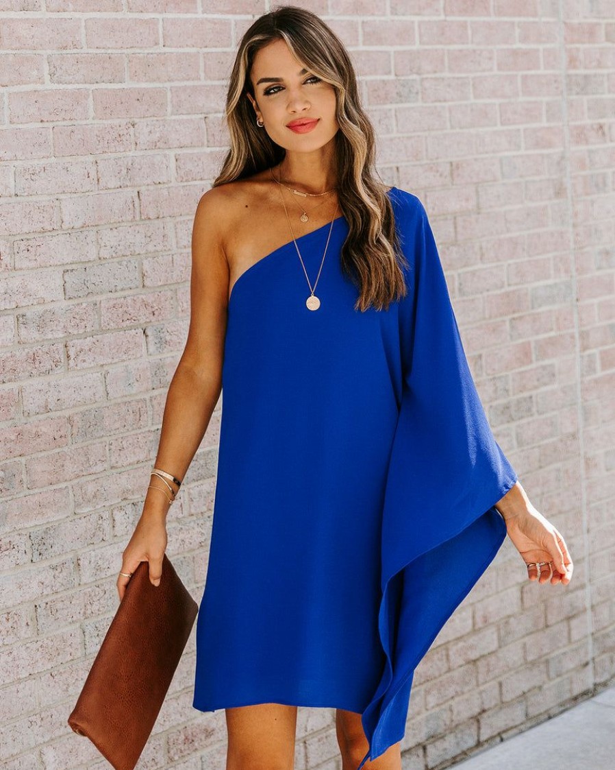 Clothing * | Tych-001 Guest Of Wedding Side To Side One Shoulder Statement Dress Royal Blue