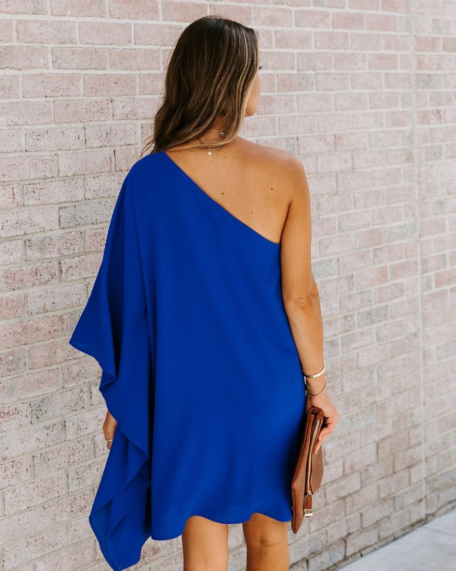 Clothing * | Tych-001 Guest Of Wedding Side To Side One Shoulder Statement Dress Royal Blue