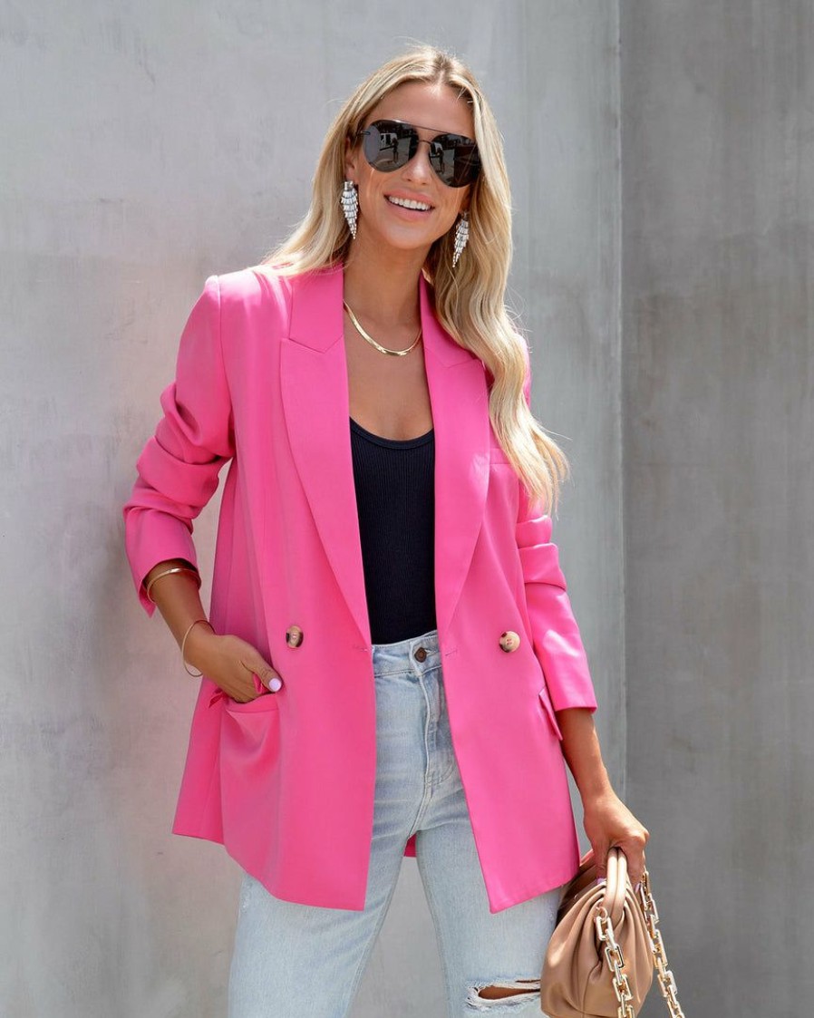 Clothing * | Acoa-001 Whinn Pocketed Blazer Pink Coats & Jackets