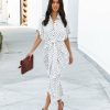 Clothing * | Mabl-001 Aurielle Polka Dot Tie Front Midi Shirt Dress Ivory Final Sale Dresses