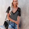 Clothing * | Pol-001 Everyday Essentials Bonus Points Striped Lace Top Black Final Sale