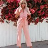 Clothing * | Skie-001 Dumbo Cotton Pocketed Denim Jumpsuit Coral