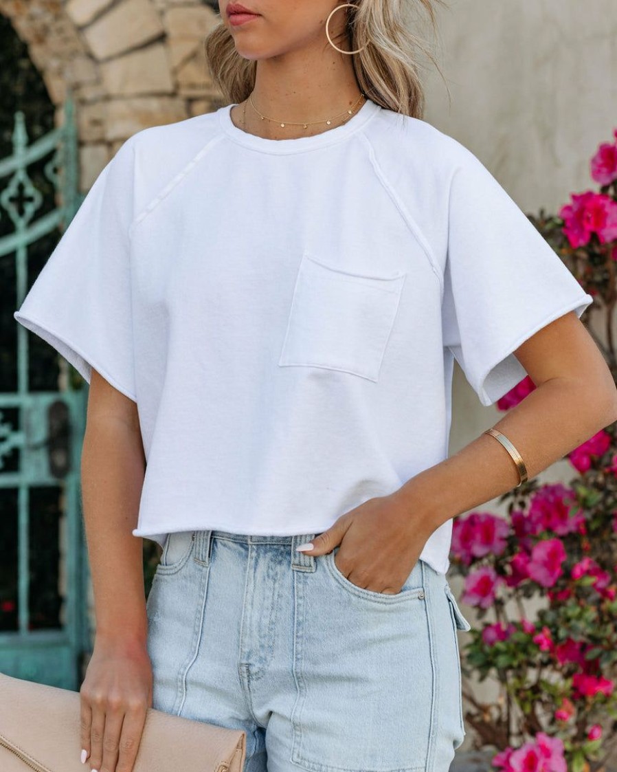 Clothing * | Blue-001 Sunny Daze Kaylor Cropped Mineral Wash Pocket Tee Off White Final Sale