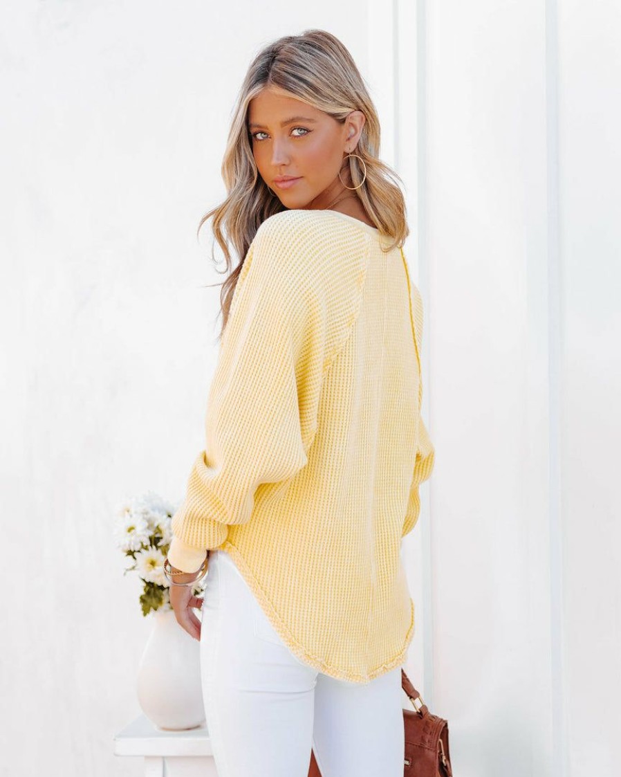 Clothing * | Buck-001 Lizabeth Cotton Thermal Knit Top Yellow Final Sale Vici Exclusives