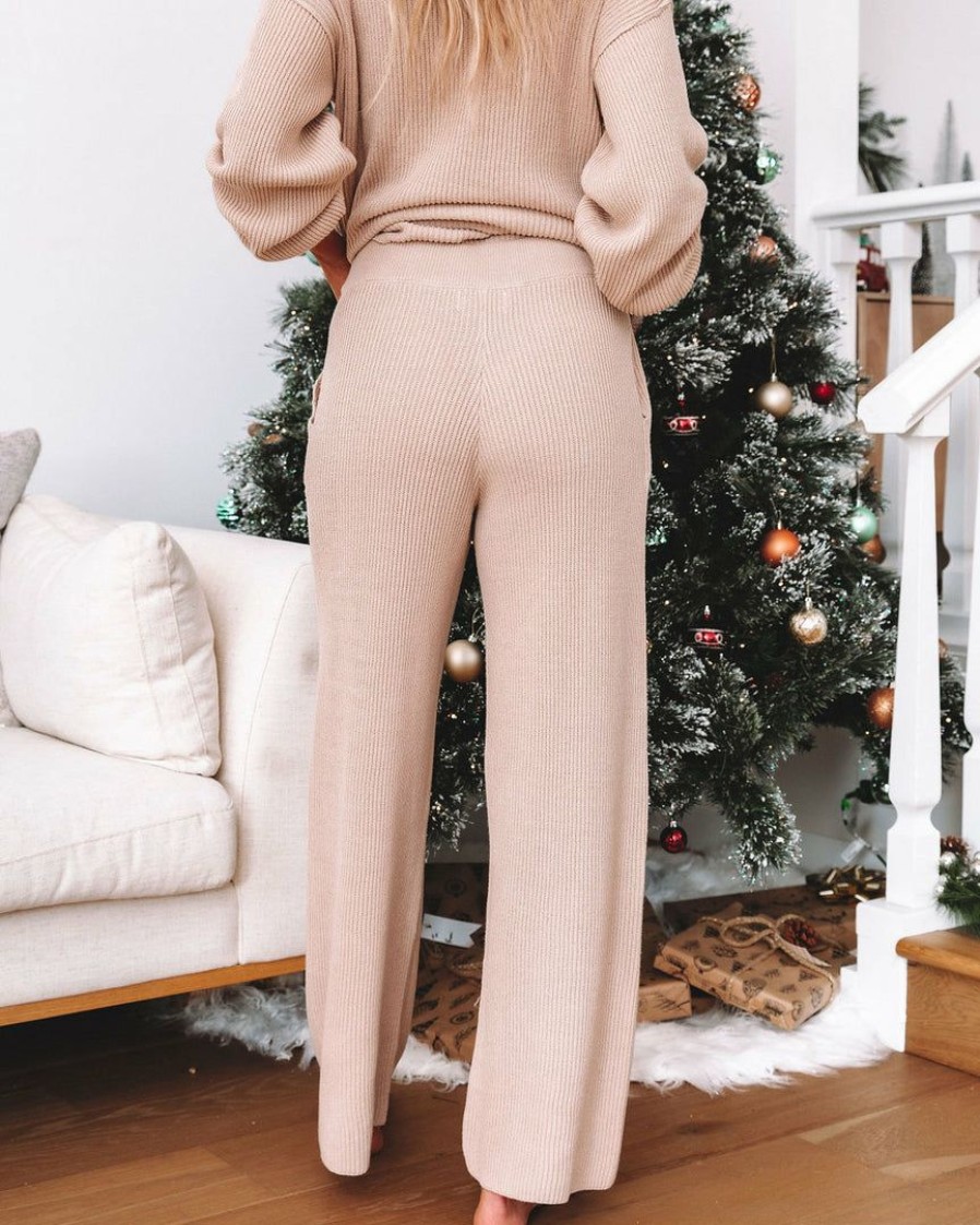 Clothing * | By T-001 Bottoms Candlelight Cotton Pocketed Ribbed Pants Beige