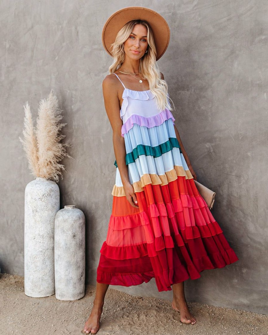 Clothing * | Stor-001 Color Me Pretty Ruffle Tiered Midi Dress Final Sale