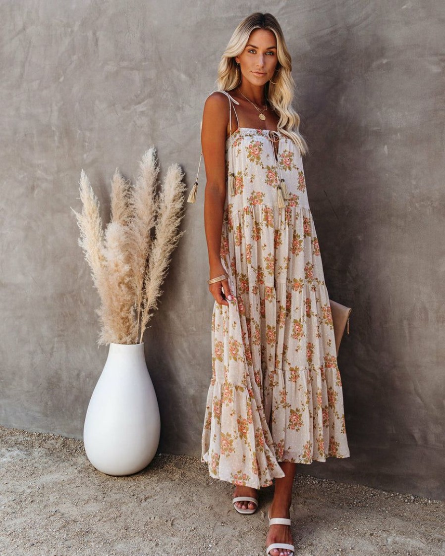 Clothing * | Stor-001 Bump Friendly List Goes On Floral Tiered Tassel Midi Dress Final Sale