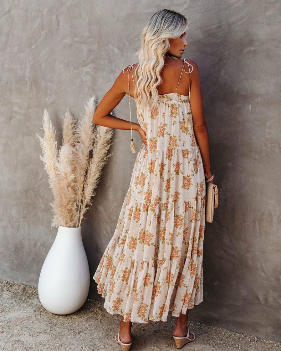 Clothing * | Stor-001 Bump Friendly List Goes On Floral Tiered Tassel Midi Dress Final Sale