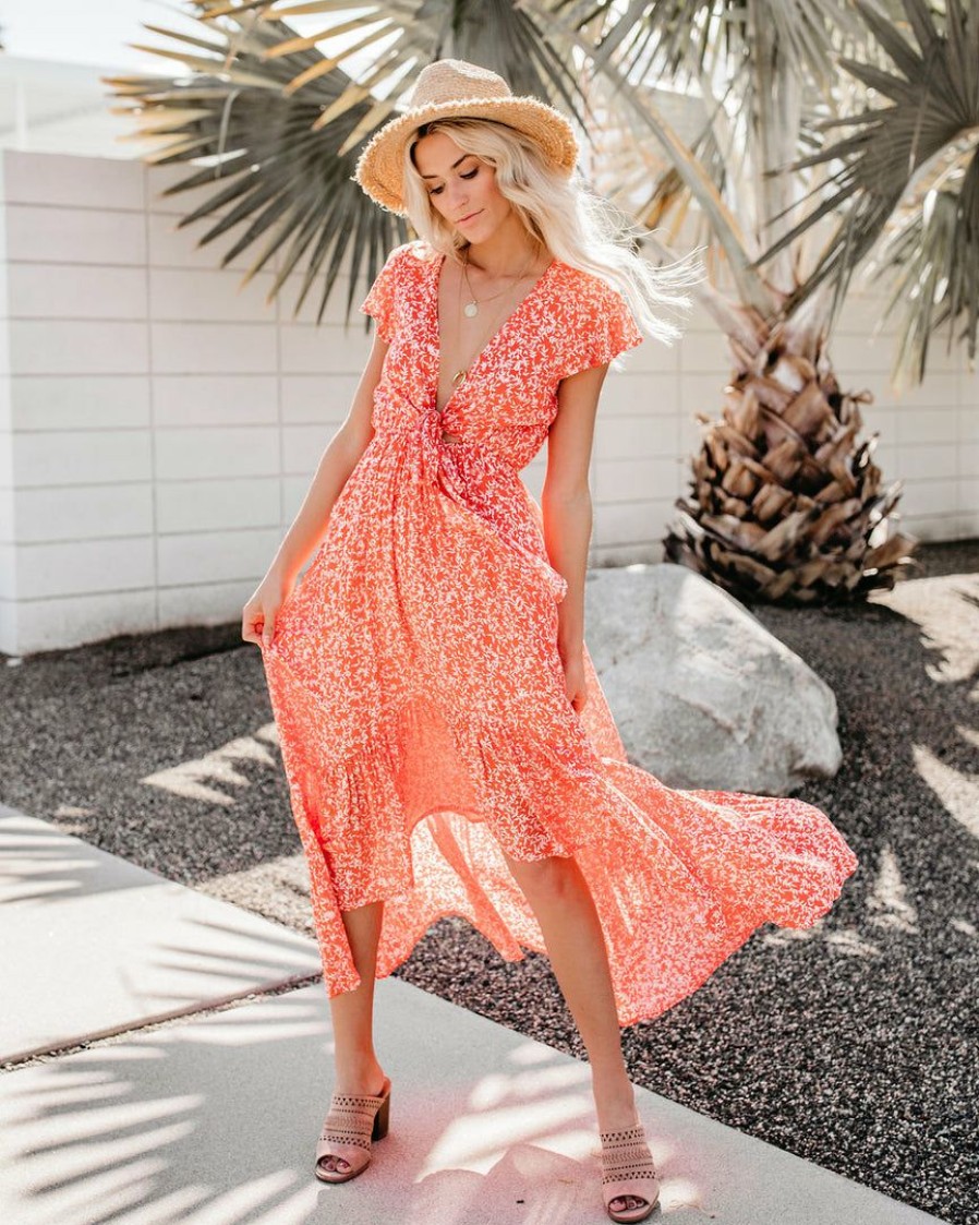 Clothing * | Oliv-001 Kissed By The Sun High Low Pocketed Tie Maxi Dress