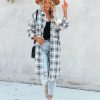 Clothing * | Acoa-001 Tanja Pocketed Plaid Button Down Shacket Black Coats & Jackets