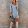 Clothing * | Tych-001 You Belong With Me Dolman Knit Dress Grey Blue Dresses