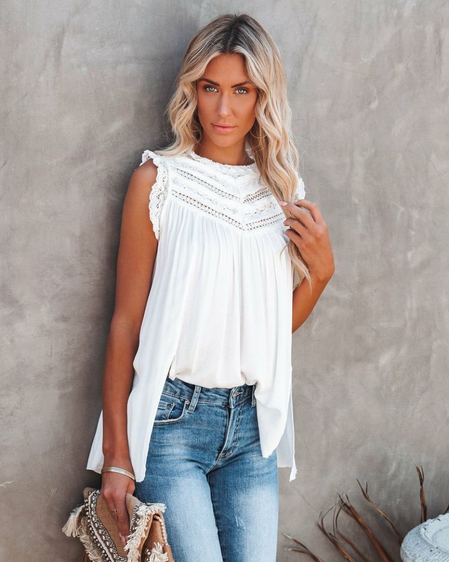 Clothing * | Pol Clothing Inc. Phara Sleeveless Crochet Lace Top Ivory