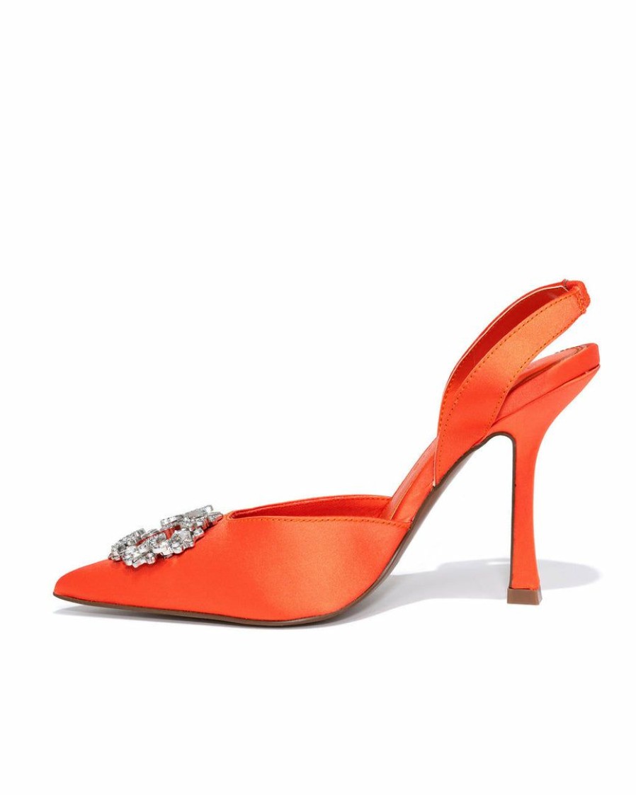 Shoes * | Band-002 Guest Of Wedding Hello Lover Satin Embellished Slingback Heel Orange