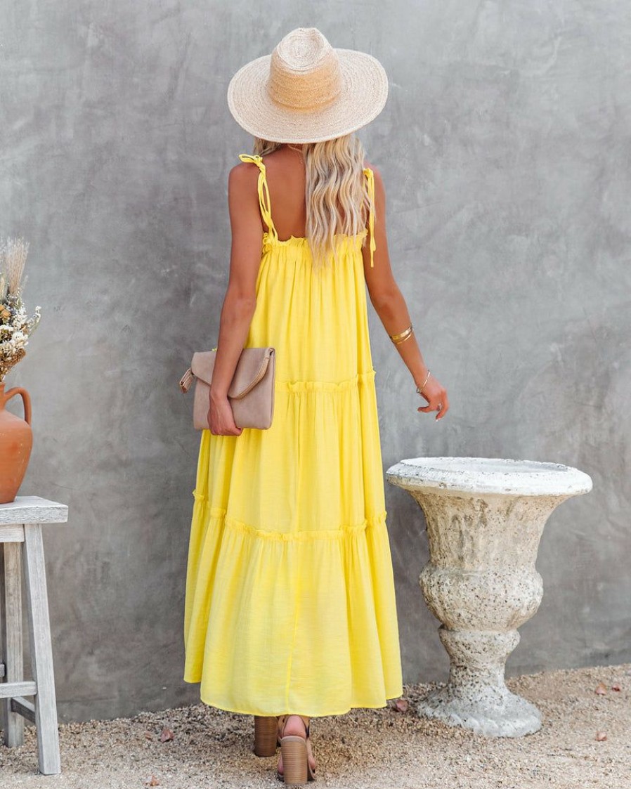 Clothing * | &Mer-001 Catch The Sun Tiered Midi Dress Lemon Final Sale