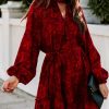 Clothing * | Aeom-001 Dresses Mazy Pocketed Floral Keyhole Dress Wine Final Sale