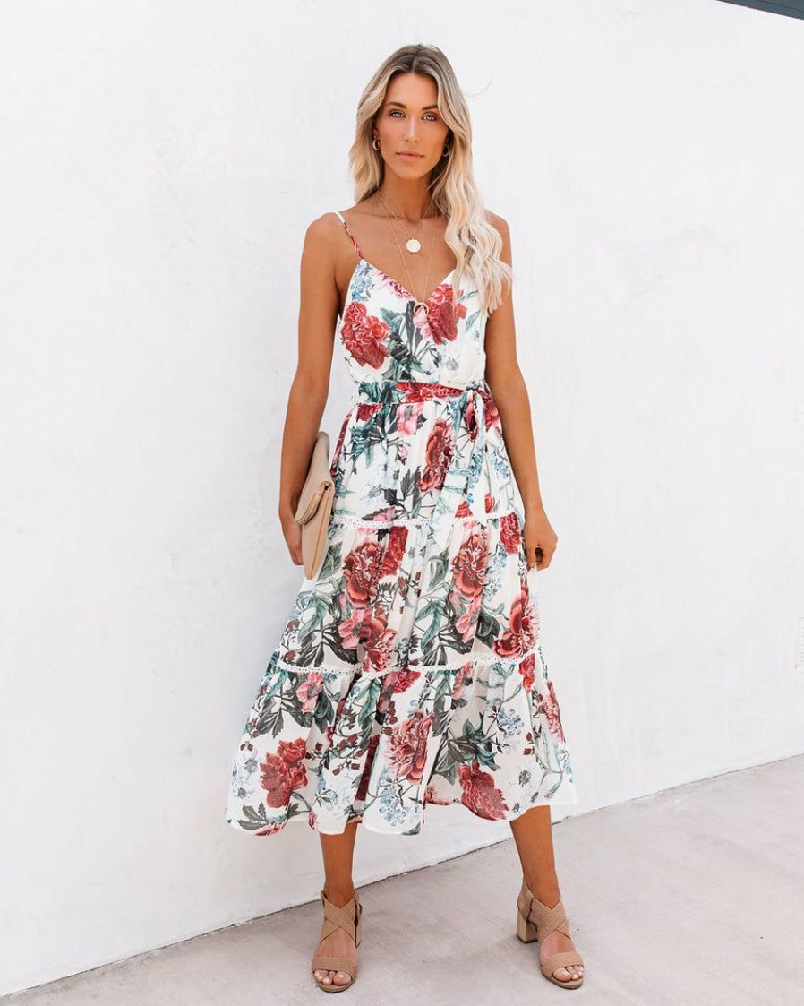 Clothing * | Lati-001 Vintage Soul Floral Tiered Midi Dress Final Sale Sweet Summertime