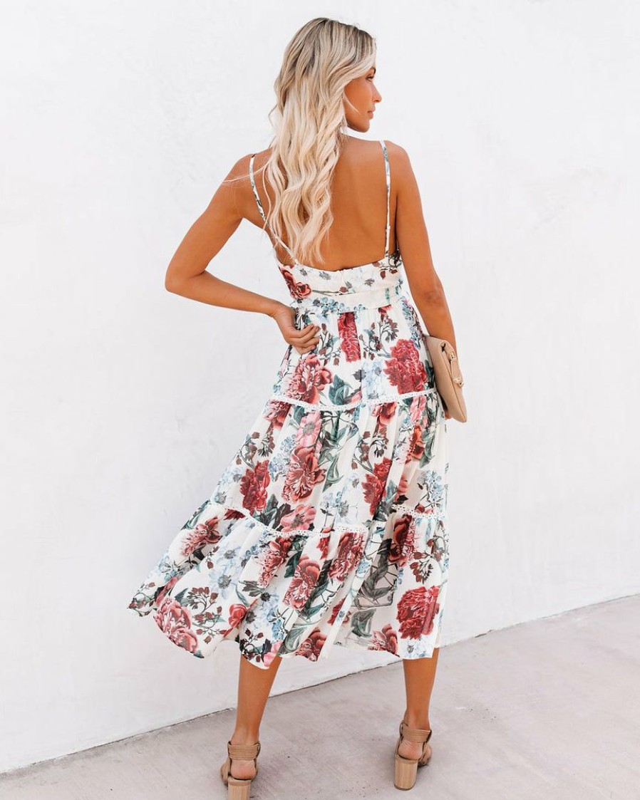 Clothing * | Lati-001 Vintage Soul Floral Tiered Midi Dress Final Sale Sweet Summertime