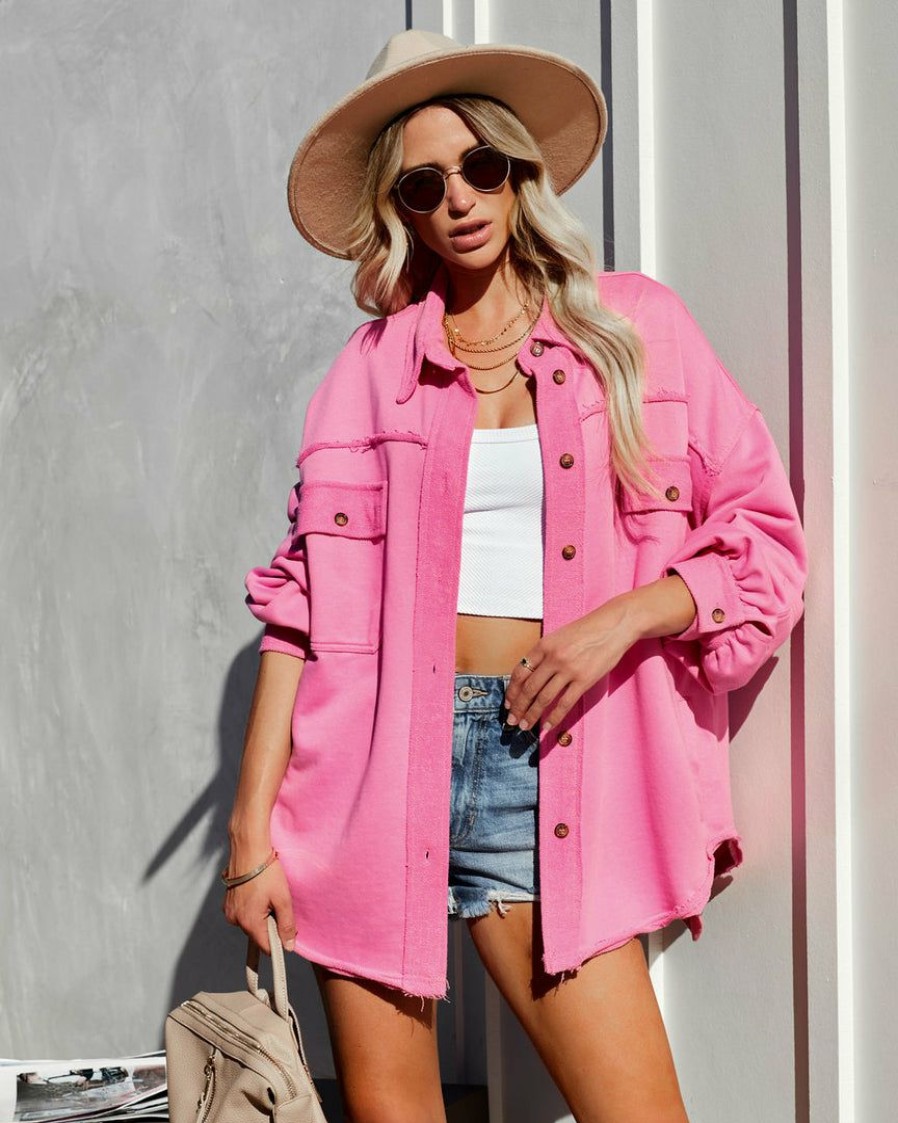 Clothing * | Pol-001 Charleigh Cotton Blend Pocketed Shacket Pink Final Sale Coats & Jackets