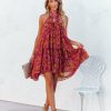 Clothing * | Oliv-001 Dresses Plum Floral Backless Halter Mini Dress