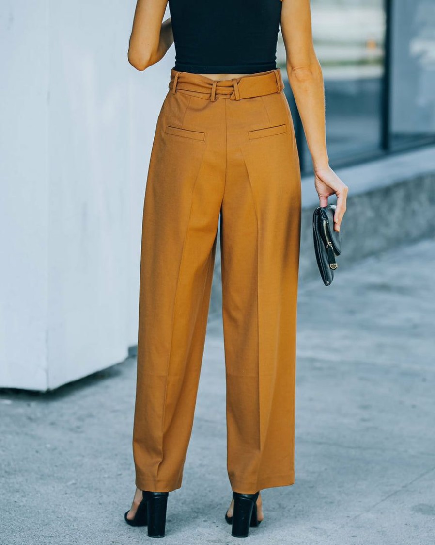 Clothing * | Skie-001 Bottoms Cambria Pocketed High Rise Belted Trousers Camel Final Sale