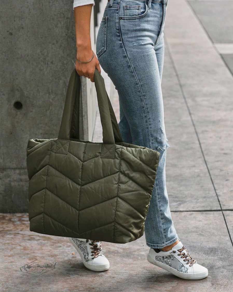 Bags * | Urba-001 Avery Quilted Nylon Tote Olive Accessories