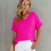 Clothing * | Entr-001 Tops Cohen V-Neck Short Sleeve Blouse Fuchsia